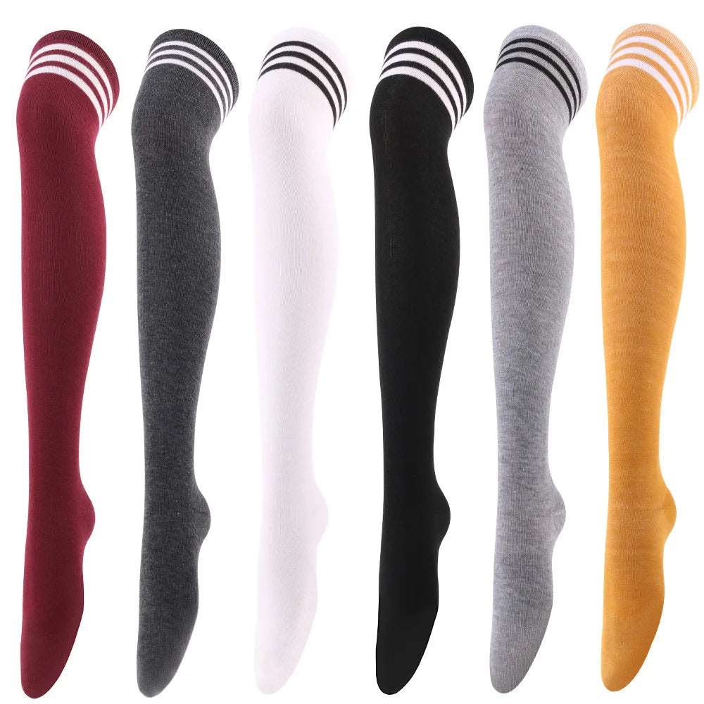 1 Pair of Above the Knee Stripes/Solid Socks Japanese Korean Style School Uniform Long Stockings Halloween Cosplay Stockings